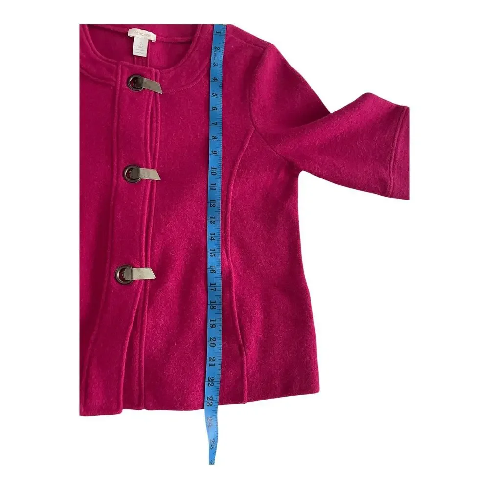 Chico’s Hot Pink 100% Wool Jacket with Silver Toggle Snaps - Size 1